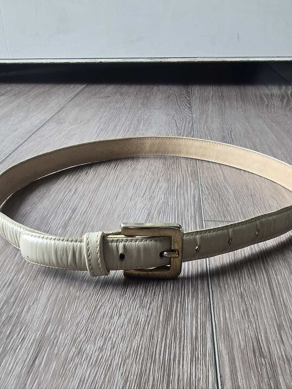 JW Robinsons Vintage Glove Leather Skinny Belt Cream White Gold Buckle S